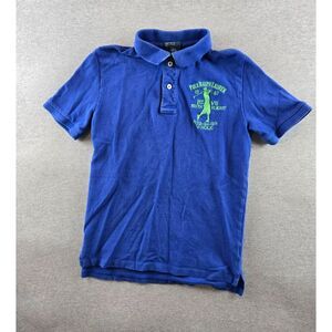 VTG Polo Ralph Lauren Boys Large‎ 14/16 Blue Big Logo 6th Flight Polo Shirt 90's